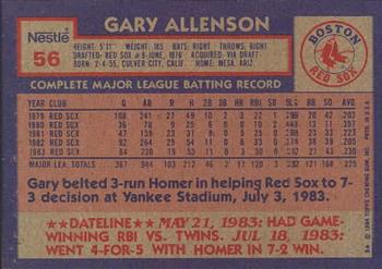 1984 Topps Nestle #56 Gary Allenson Back