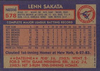 1984 Topps Nestle #578 Lenn Sakata Back