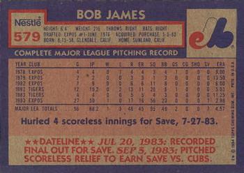 1984 Topps Nestle #579 Bob James Back