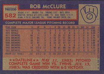1984 Topps Nestle #582 Bob McClure Back