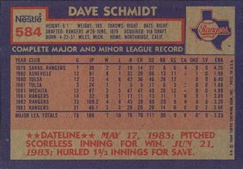 1984 Topps Nestle #584 Dave Schmidt Back