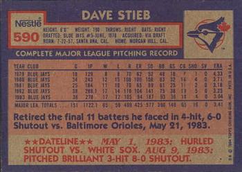 1984 Topps Nestle #590 Dave Stieb Back