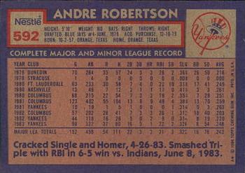 1984 Topps Nestle #592 Andre Robertson Back