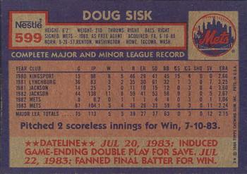 1984 Topps Nestle #599 Doug Sisk Back