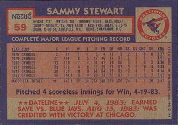 1984 Topps Nestle #59 Sammy Stewart Back
