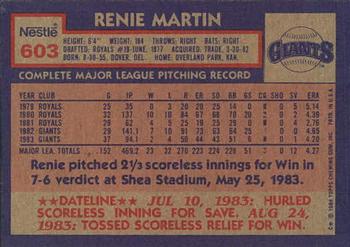 1984 Topps Nestle #603 Renie Martin Back