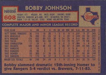 1984 Topps Nestle #608 Bobby Johnson Back