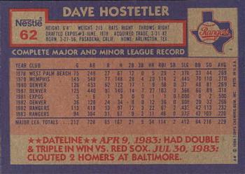 1984 Topps Nestle #62 Dave Hostetler Back
