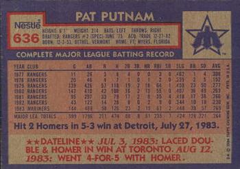 1984 Topps Nestle #636 Pat Putnam Back