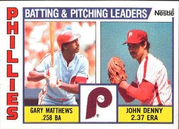 1984 Topps Nestle #637 Phillies Leaders / Checklist (Gary Matthews / John Denny) Front