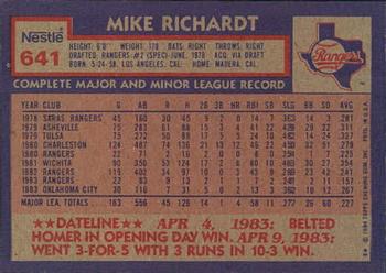 1984 Topps Nestle #641 Mike Richardt Back