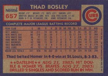 1984 Topps Nestle #657 Thad Bosley Back