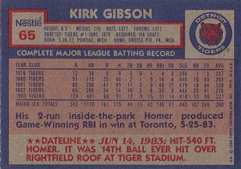 1984 Topps Nestle #65 Kirk Gibson Back