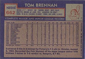 1984 Topps Nestle #662 Tom Brennan Back