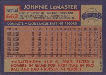 1984 Topps Nestle #663 Johnnie LeMaster Back