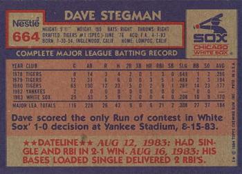 1984 Topps Nestle #664 Dave Stegman Back