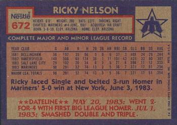 1984 Topps Nestle #672 Ricky Nelson Back
