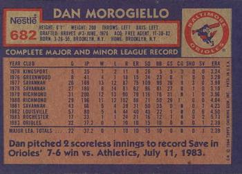 1984 Topps Nestle #682 Dan Morogiello Back