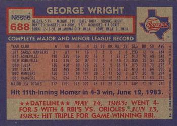 1984 Topps Nestle #688 George Wright Back
