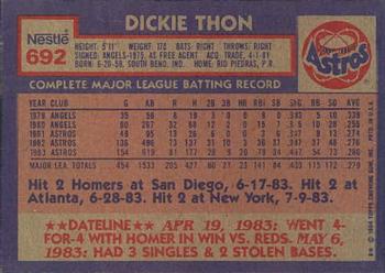 1984 Topps Nestle #692 Dickie Thon Back