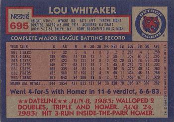 1984 Topps Nestle #695 Lou Whitaker Back