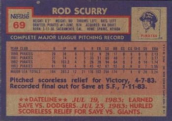 1984 Topps Nestle #69 Rod Scurry Back