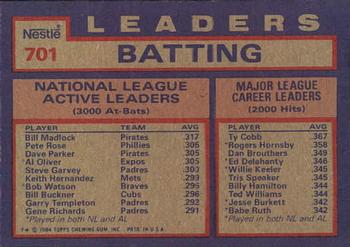 1984 Topps Nestle #701 NL Active Career Batting Leaders (Bill Madlock / Pete Rose / Dave Parker) Back