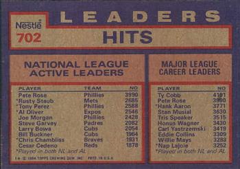 1984 Topps Nestle #702 NL Active Career Hit Leaders (Pete Rose / Rusty Staub / Tony Perez) Back