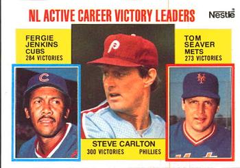 1984 Topps Nestle #706 NL Active Career Victory Leaders (Steve Carlton / Fergie Jenkins / Tom Seaver) Front