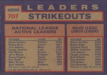 1984 Topps Nestle #707 NL Active Career Strikeout Leaders (Steve Carlton / Nolan Ryan / Tom Seaver) Back