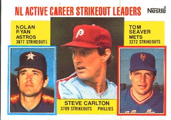 1984 Topps Nestle #707 NL Active Career Strikeout Leaders (Steve Carlton / Nolan Ryan / Tom Seaver) Front