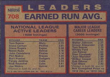 1984 Topps Nestle #708 NL Active Career ERA Leaders (Tom Seaver / Steve Carlton / Steve Rogers) Back
