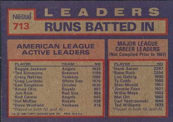 1984 Topps Nestle #713 AL Active Career RBI Leaders (Reggie Jackson / Ted Simmons / Graig Nettles) Back