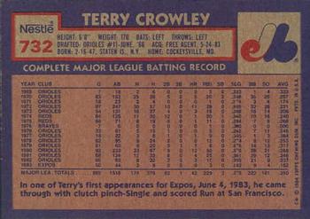 1984 Topps Nestle #732 Terry Crowley Back