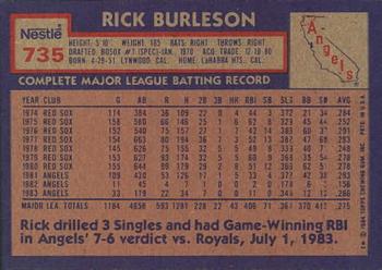 1984 Topps Nestle #735 Rick Burleson Back