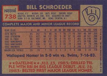 1984 Topps Nestle #738 Bill Schroeder Back