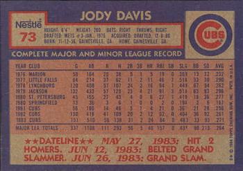 1984 Topps Nestle #73 Jody Davis Back
