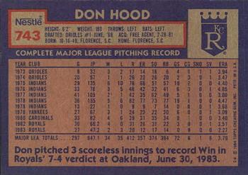 1984 Topps Nestle #743 Don Hood Back