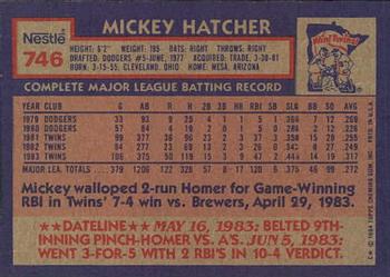 1984 Topps Nestle #746 Mickey Hatcher Back