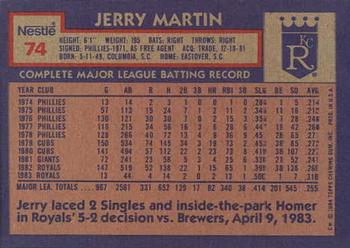 1984 Topps Nestle #74 Jerry Martin Back