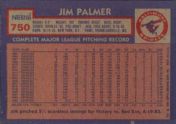 1984 Topps Nestle #750 Jim Palmer Back