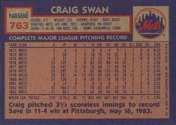 1984 Topps Nestle #763 Craig Swan Back
