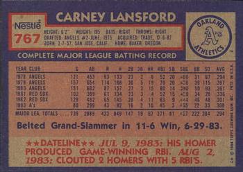 1984 Topps Nestle #767 Carney Lansford Back