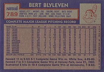 1984 Topps Nestle #789 Bert Blyleven Back