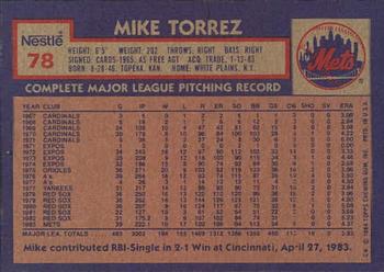 1984 Topps Nestle #78 Mike Torrez Back