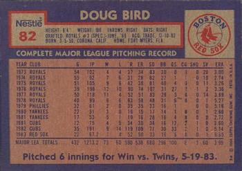 1984 Topps Nestle #82 Doug Bird Back