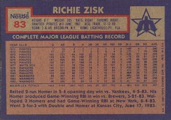 1984 Topps Nestle #83 Richie Zisk Back