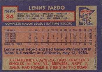 1984 Topps Nestle #84 Lenny Faedo Back