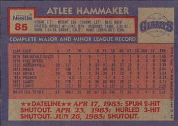 1984 Topps Nestle #85 Atlee Hammaker Back