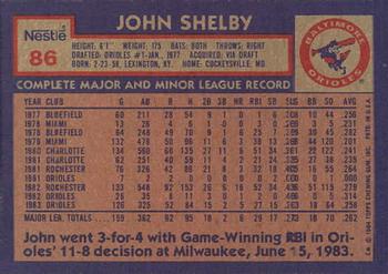 1984 Topps Nestle #86 John Shelby Back